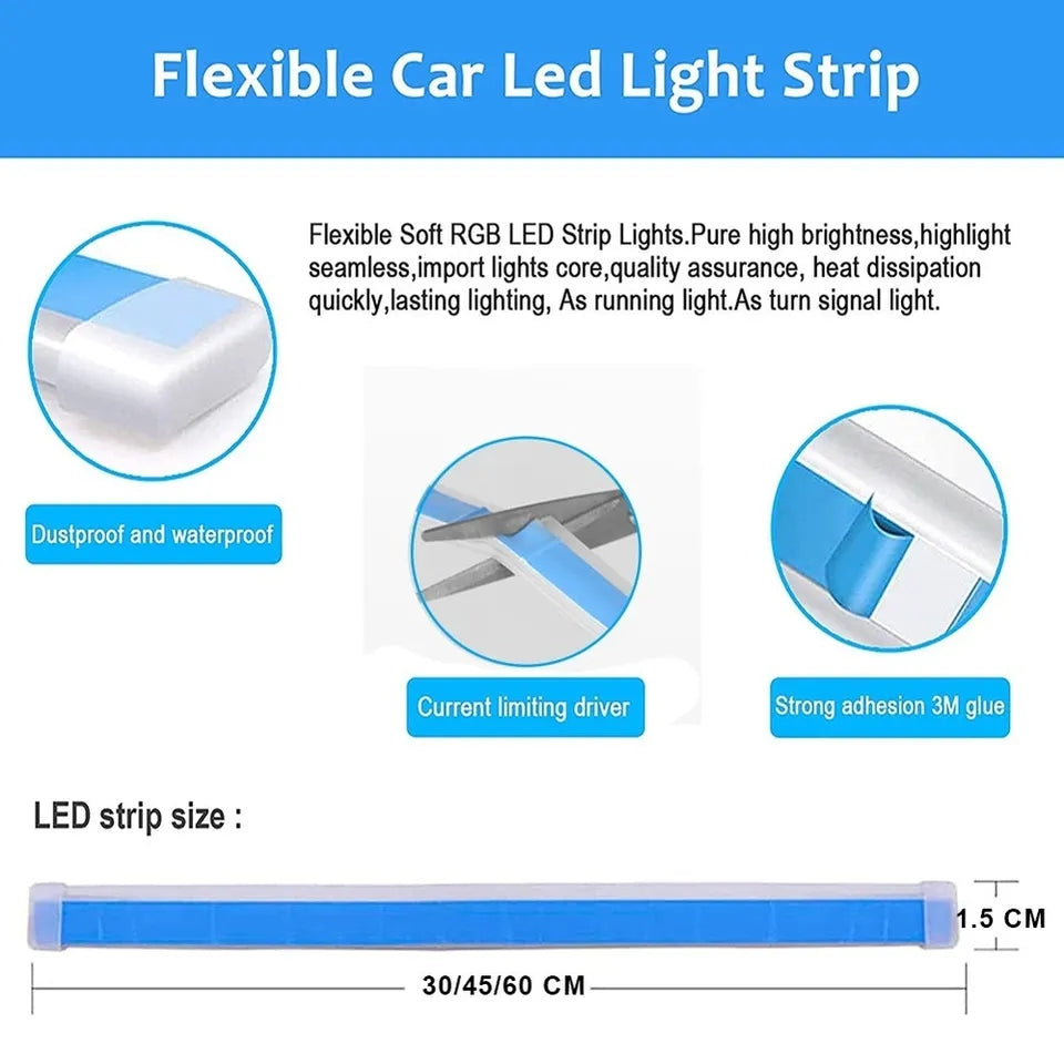 2x Strisce Fari 60cm Auto LED Tubo Flessibile Angel Strip DRL luce bianco ambra