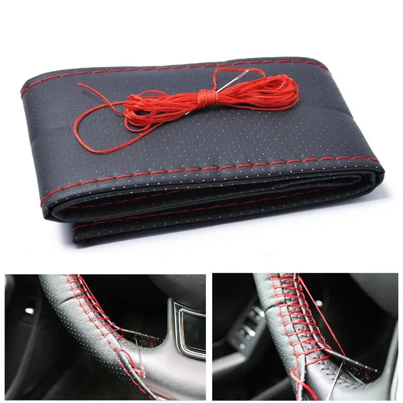 Coprivolante Da Cucire In SimilPelle Nero Con Cuciture Rosse Cover Auto Volante