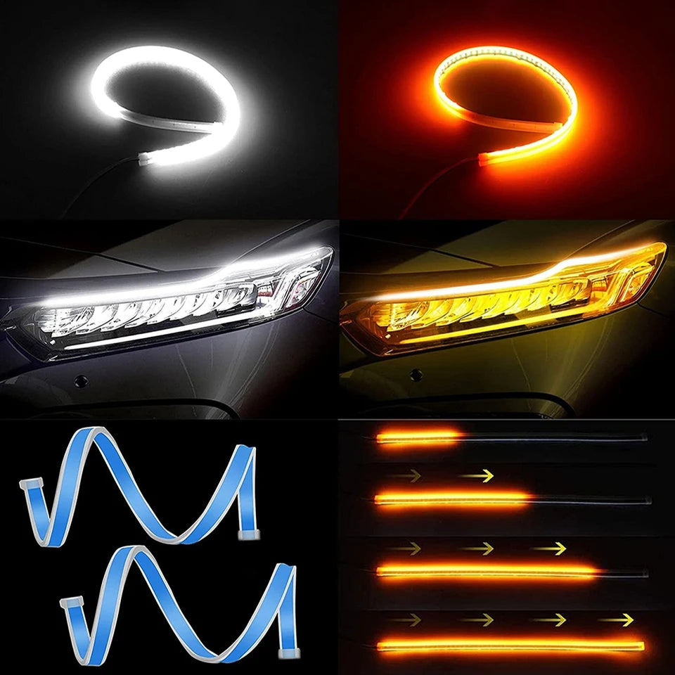 2x Strisce Fari 60cm Auto LED Tubo Flessibile Angel Strip DRL luce bianco ambra