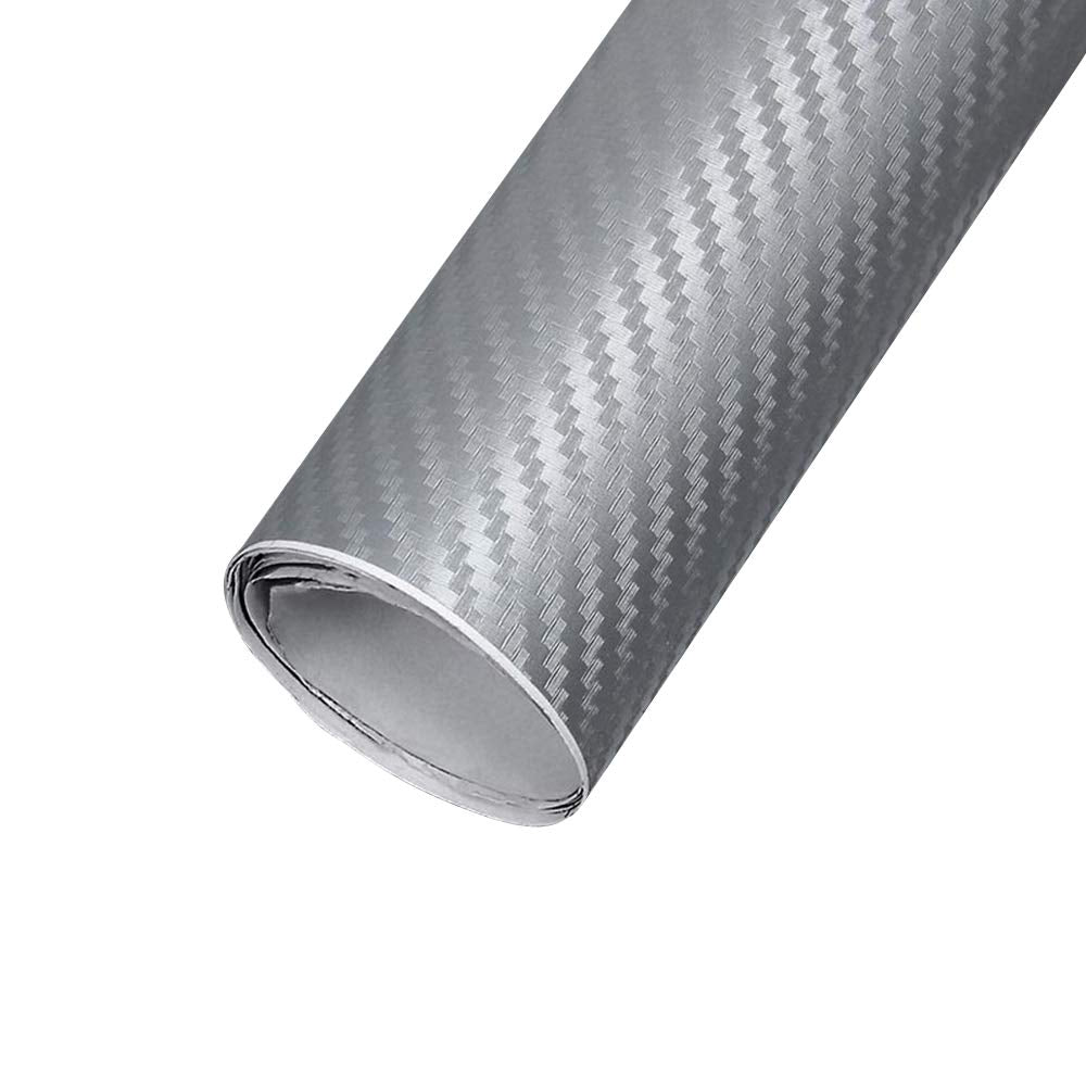 Pellicola Adesiva Trama Carbonio Argento 3d 30x127Cm Wrapping Auto Moto In Vinile