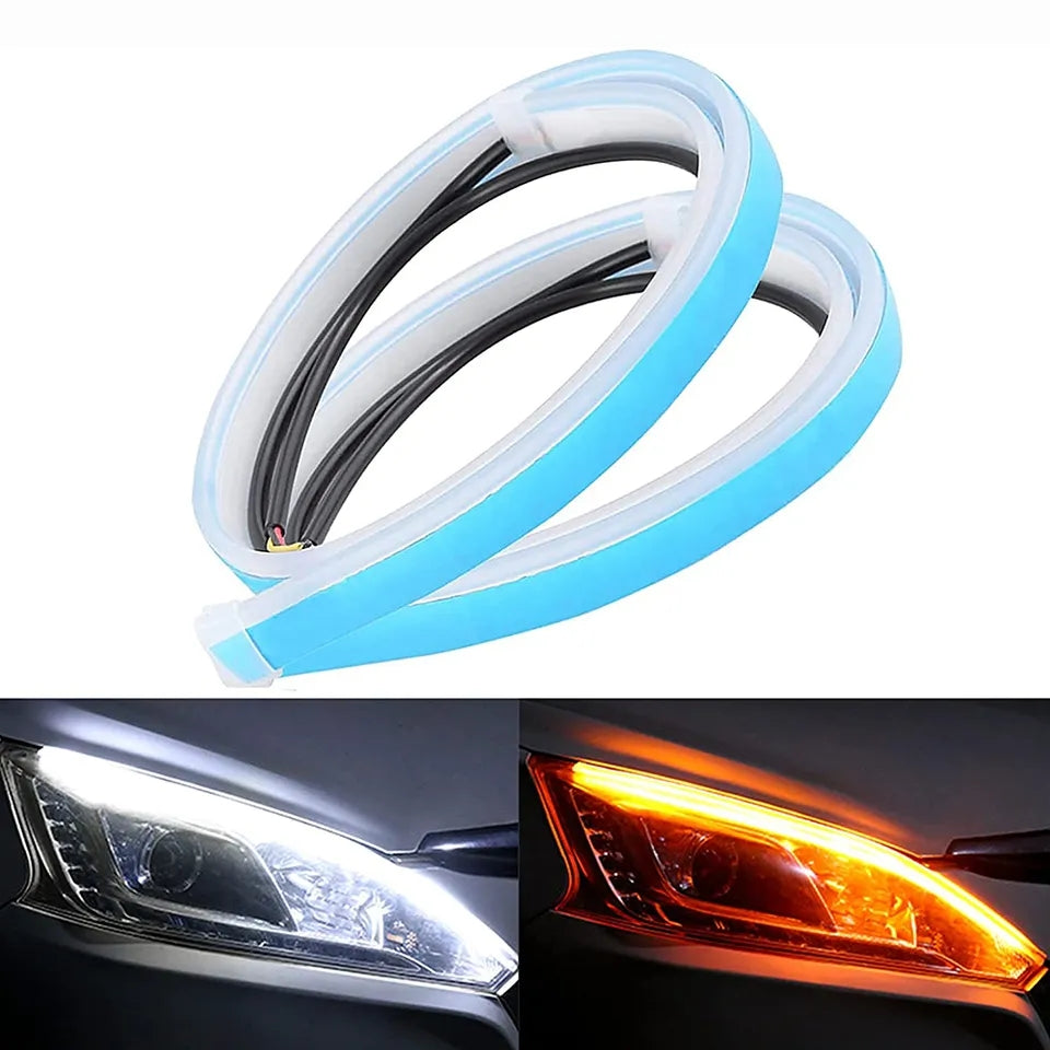 2x Strisce Fari 60cm Auto LED Tubo Flessibile Angel Strip DRL luce bianco ambra