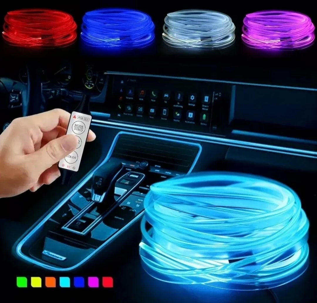 STRISCIA INTERNI AUTO LUCI LED ATMOSFERA AMBIENTE RGB FIBRA OTTICA USB 4 METRI