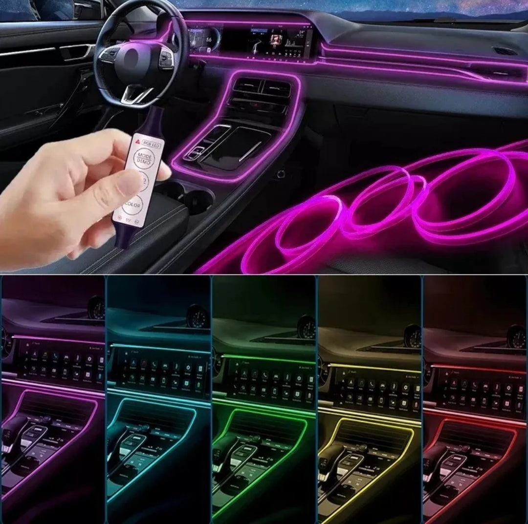STRISCIA INTERNI AUTO LUCI LED ATMOSFERA AMBIENTE RGB FIBRA OTTICA USB 4 METRI