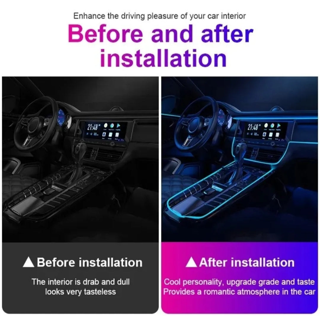 STRISCIA INTERNI AUTO LUCI LED ATMOSFERA AMBIENTE RGB FIBRA OTTICA USB 4 METRI