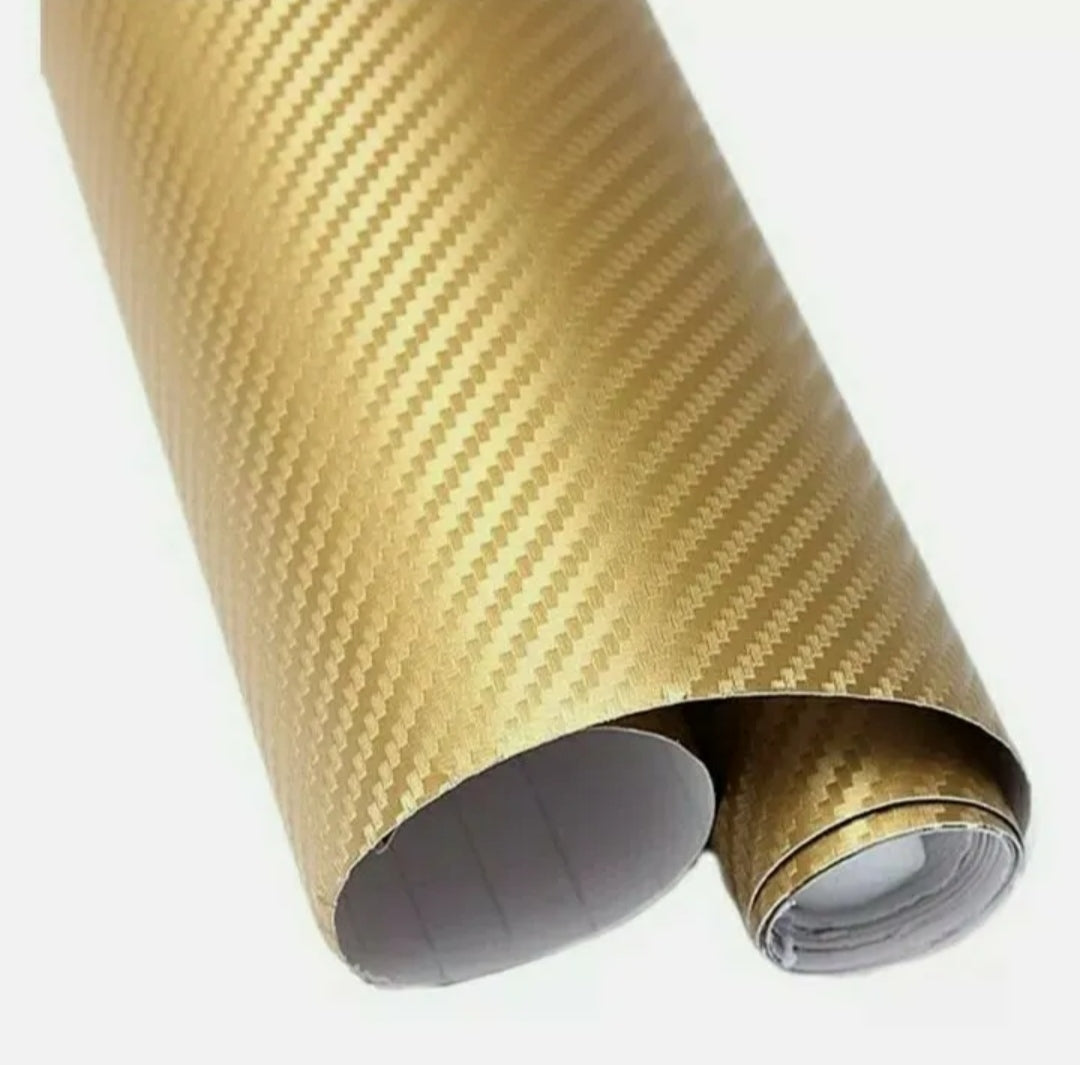Pellicola Adesiva Trama Carbonio Oro Gold 3d 30x127Cm Wrapping Auto Moto In Vinile