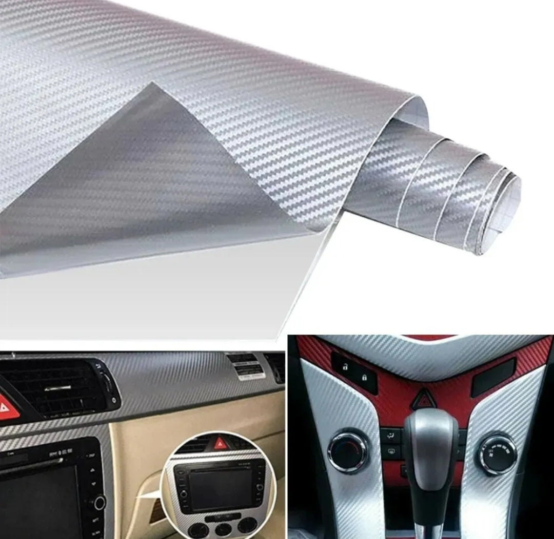 Pellicola Adesiva Trama Carbonio Argento 3d 30x127Cm Wrapping Auto Moto In Vinile