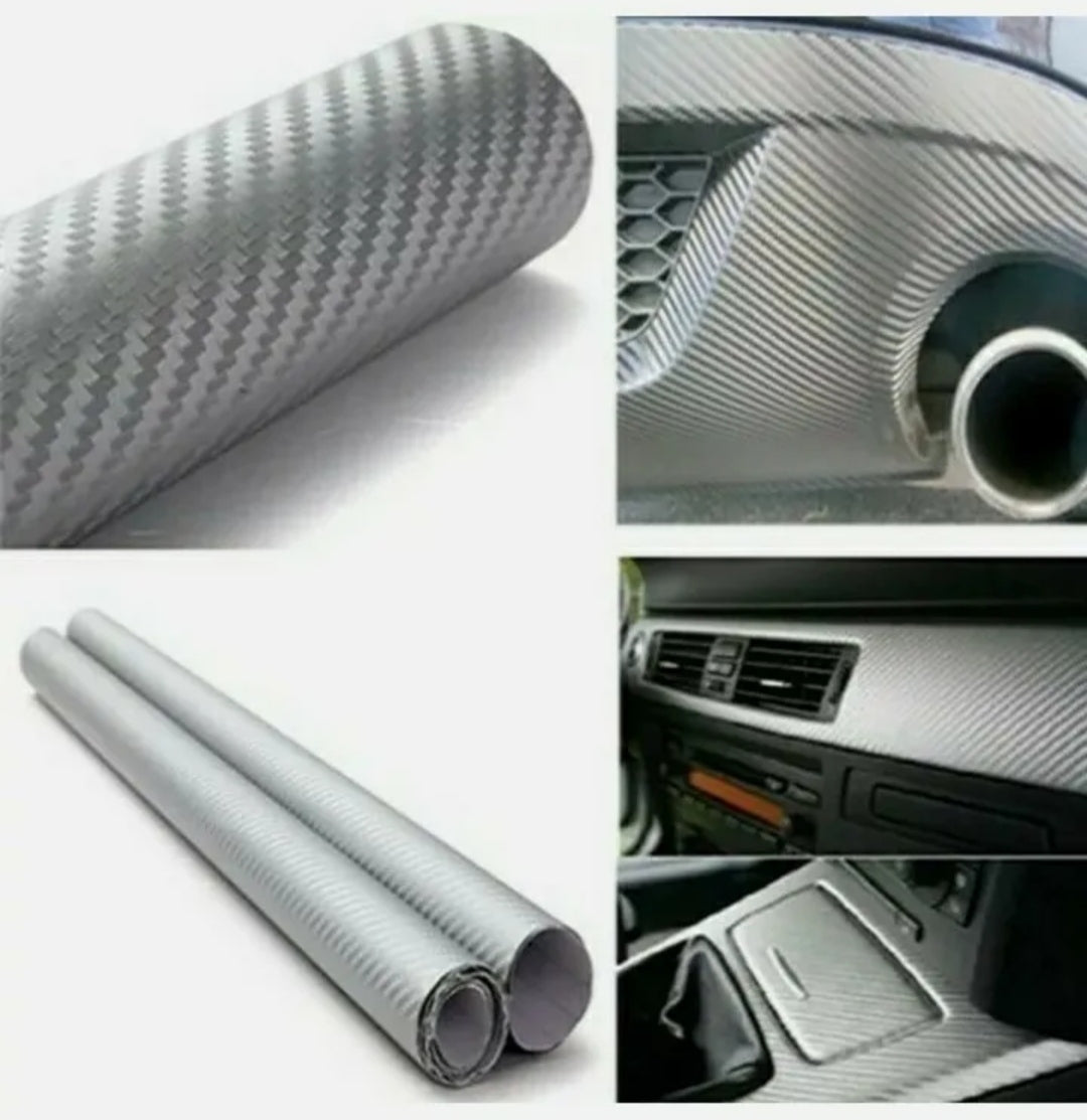 Pellicola Adesiva Trama Carbonio Argento 3d 30x127Cm Wrapping Auto Moto In Vinile