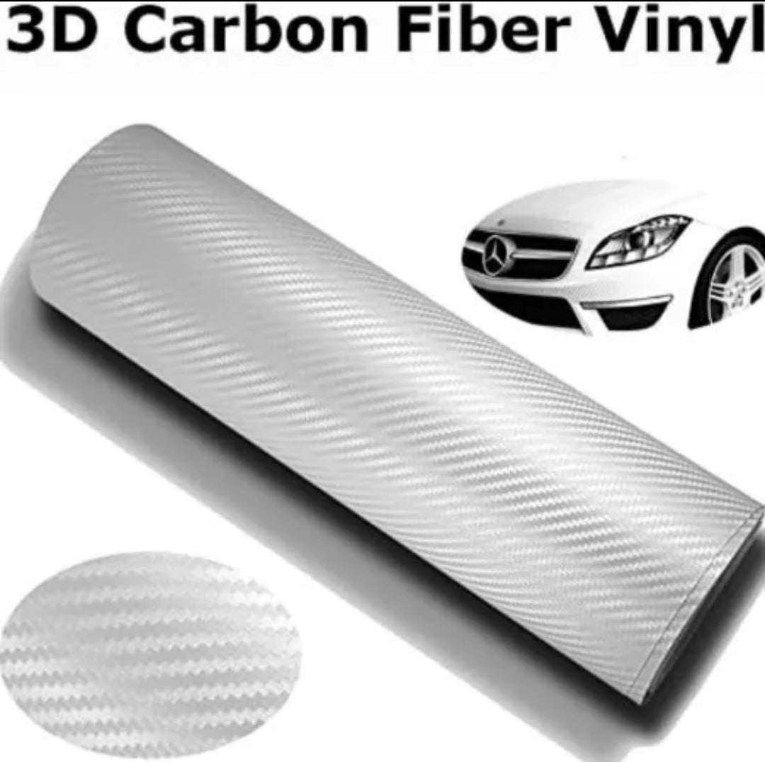 Pellicola Adesiva Trama Carbonio Bianco 3d 30x127Cm Wrapping Auto Moto In Vinile