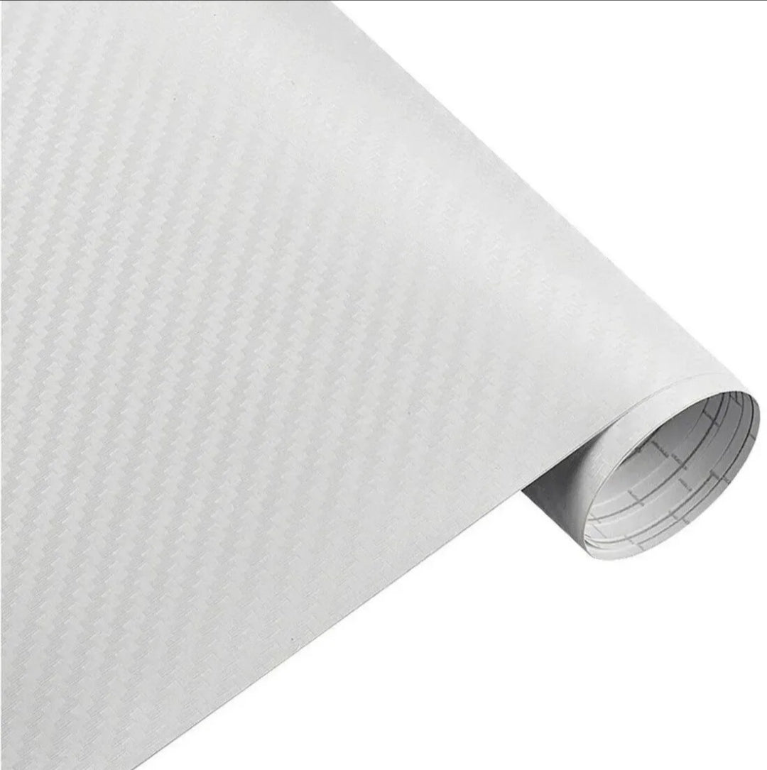 Pellicola Adesiva Trama Carbonio Bianco 3d 30x127Cm Wrapping Auto Moto In Vinile