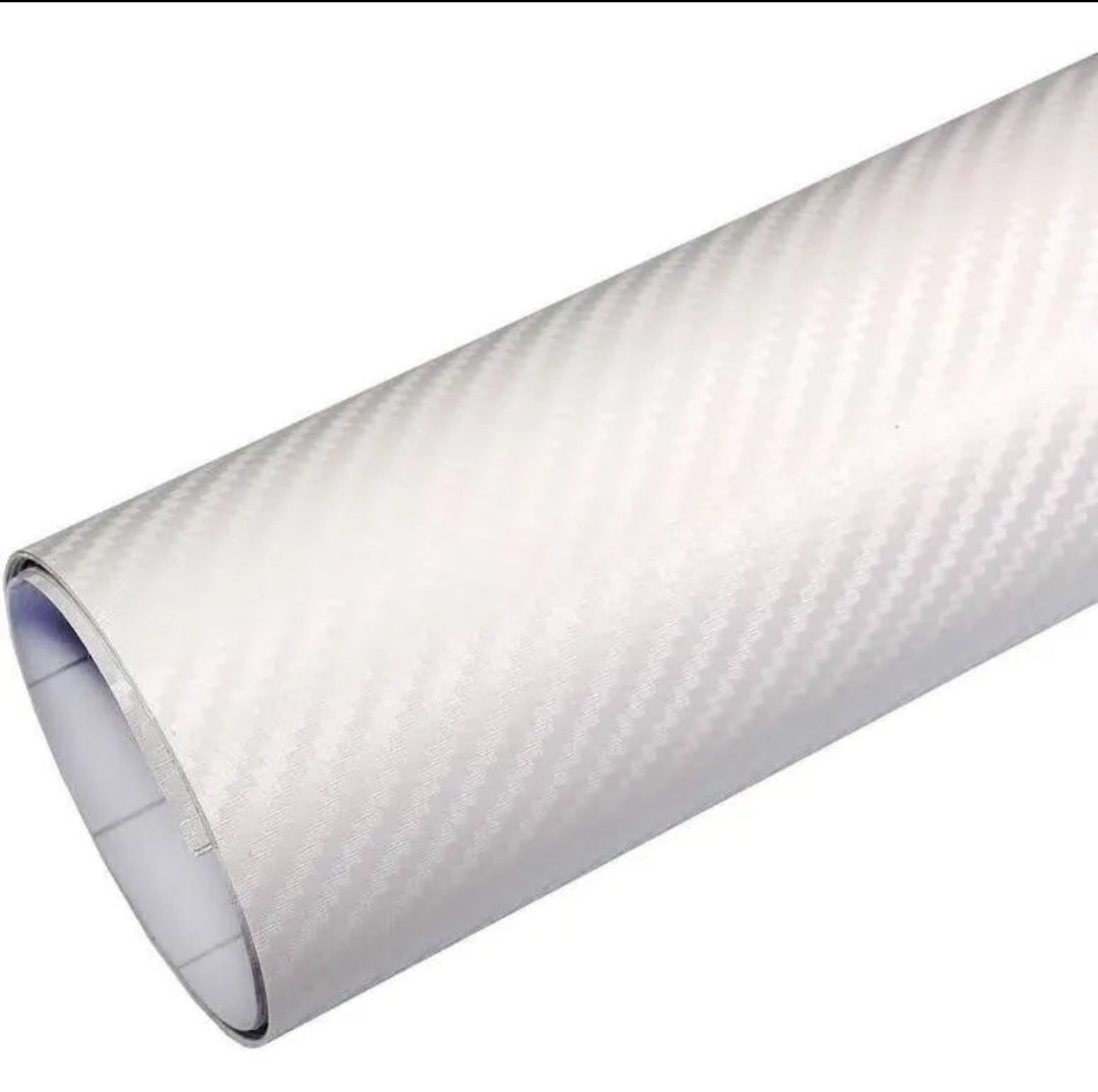 Pellicola Adesiva Trama Carbonio Bianco 3d 30x127Cm Wrapping Auto Moto In Vinile