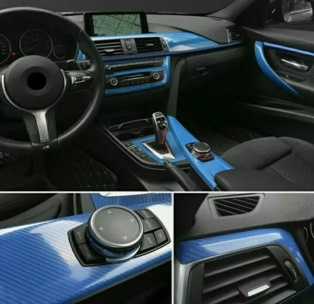 Pellicola Adesiva Trama Carbonio Blu 5d Lucido 30x100Cm Wrapping Auto Moto In Vinile
