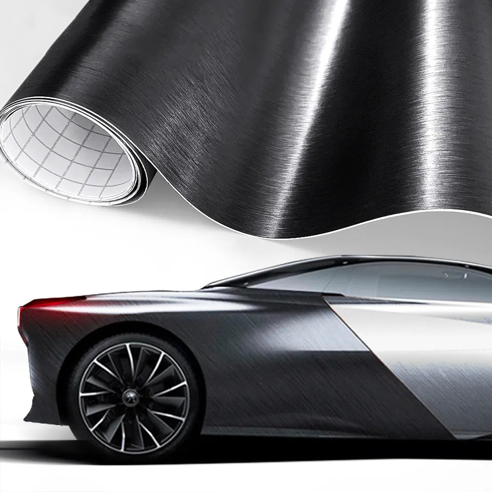 Pellicola Adesiva Nero Spazzolato Opaco 30x100Cm Wrapping Auto Moto Matte In Vinile