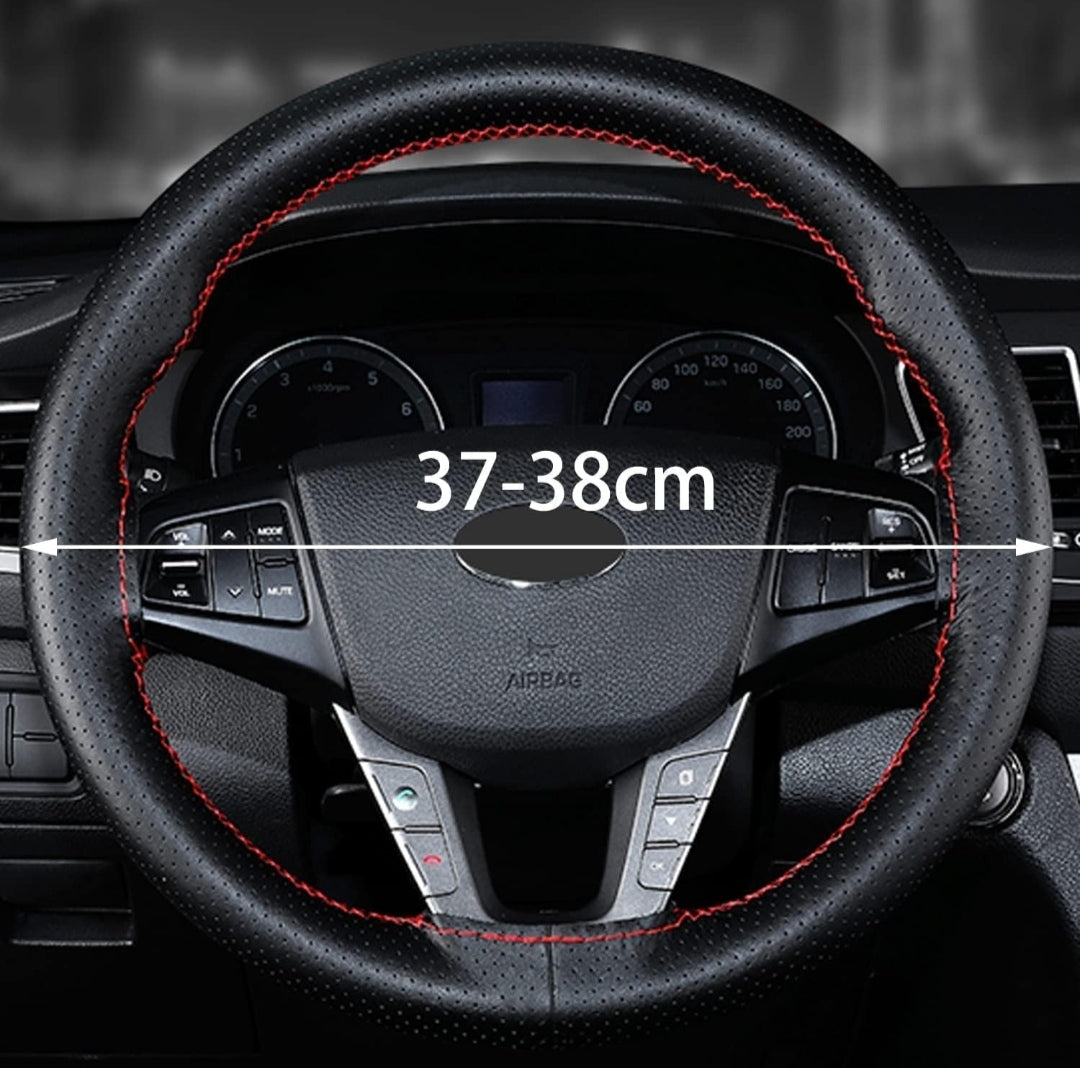 Coprivolante Da Cucire In SimilPelle Nero Con Cuciture Rosse Cover Auto Volante