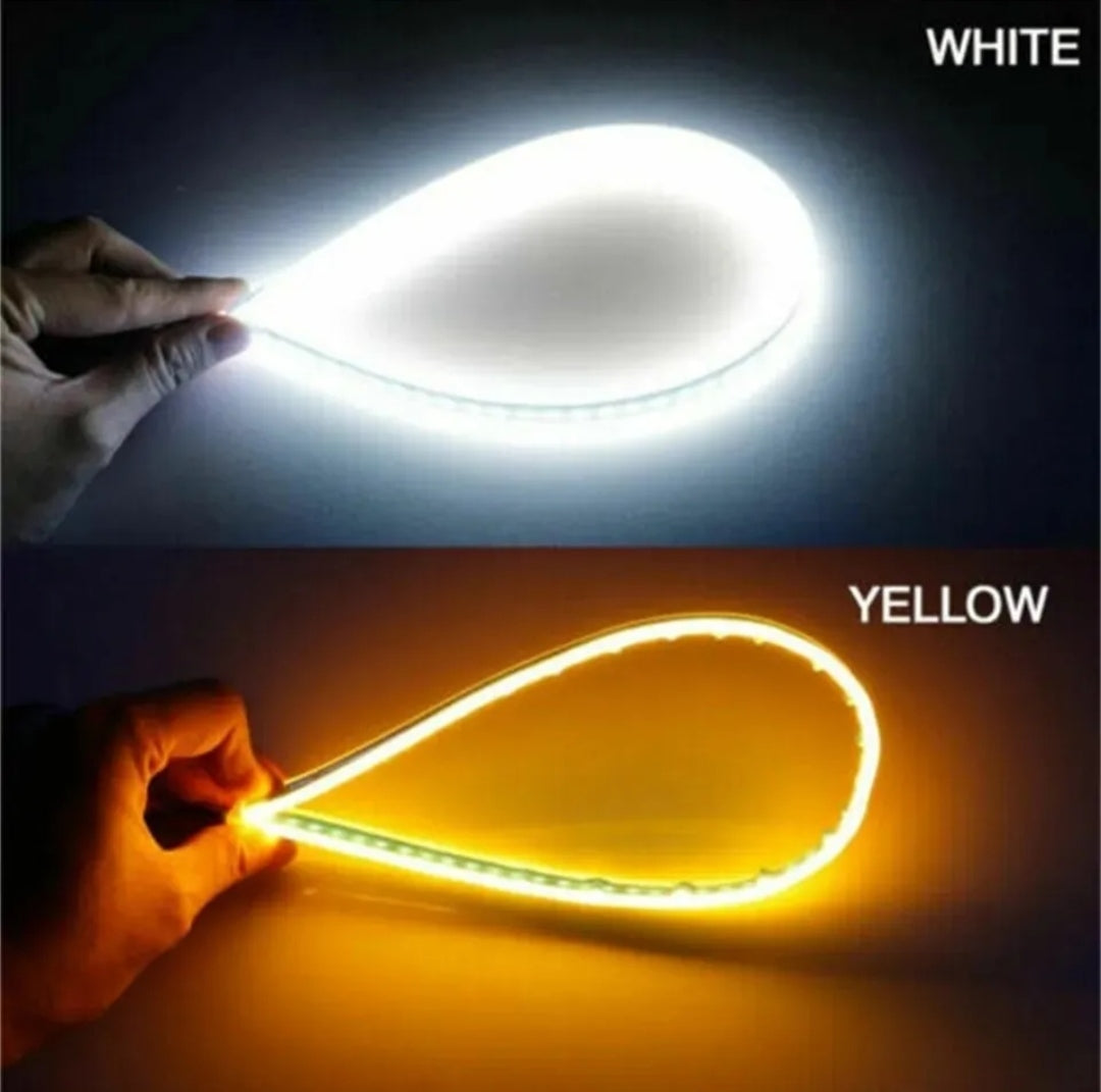 2x Strisce Fari 60cm Auto LED Tubo Flessibile Angel Strip DRL luce bianco ambra