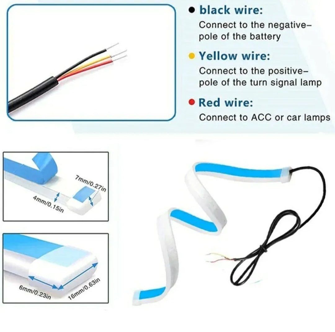 2x Strisce Fari 60cm Auto LED Tubo Flessibile Angel Strip DRL luce bianco ambra
