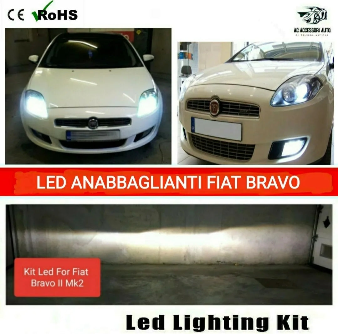 KIT LED H1 CSP FIAT BRAVO II MK2 CANBUS NO ERROR 6000K 12000LM BIANCO PER ANABBAGLIANTI