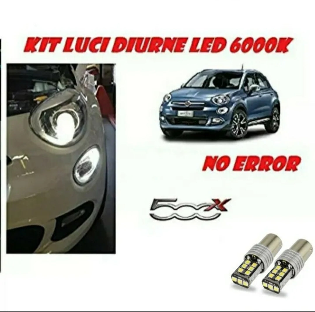 COPPIA LUCI DIURNE DRL LED FIAT 500X FINO AL 2016 6000K P21W CANBUS NO ERROR