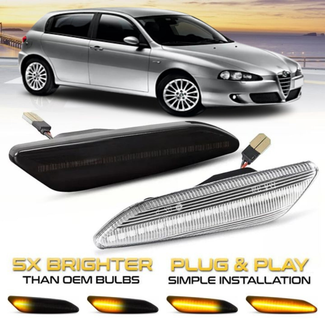 COPPIA FRECCE LATERALI FUME' PROGRESSIVE A LED ALFA ROMEO 147 RESTYLING CANBUS