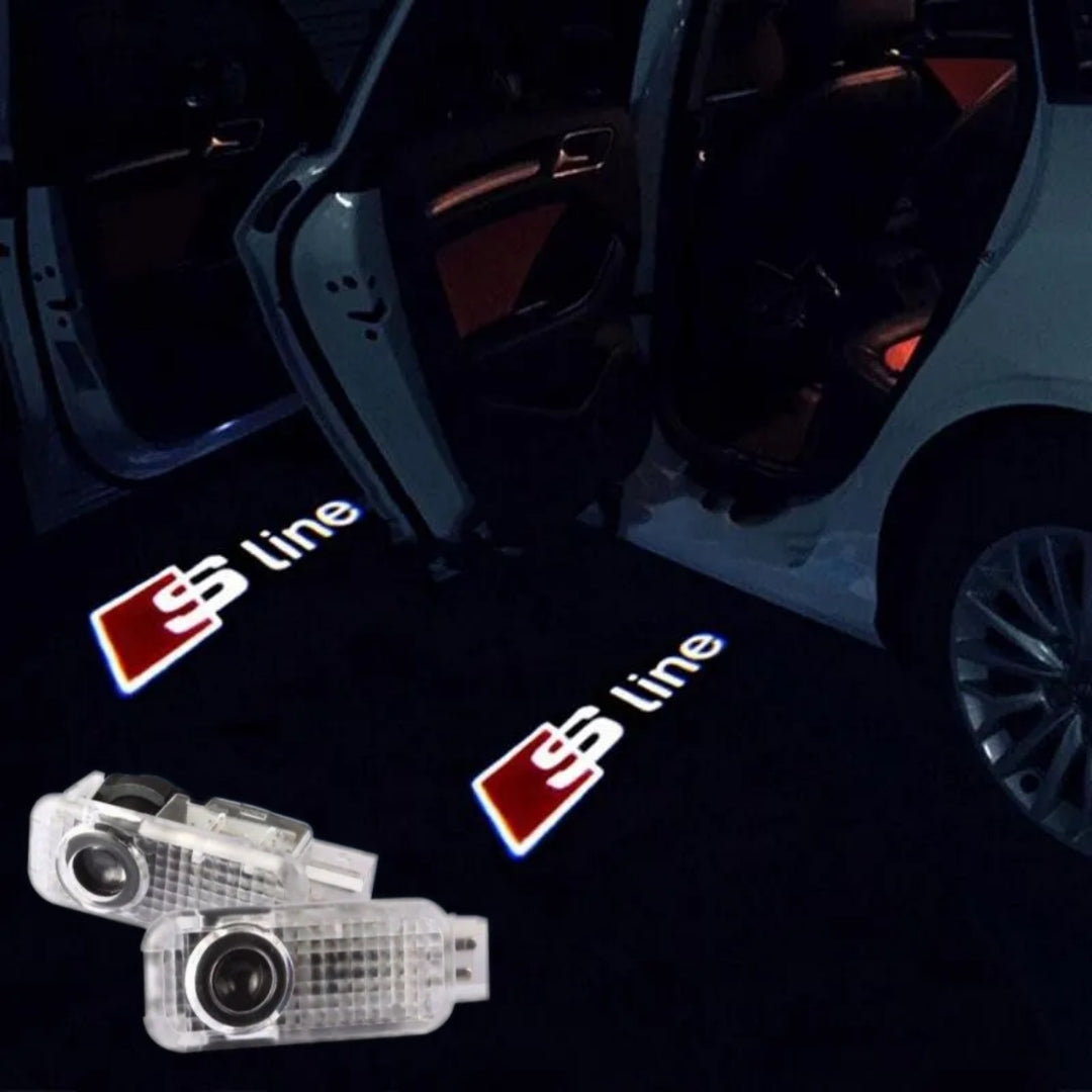 2 PROIETTORI LED LUCI SOTTOPORTA PER AUDI RS3 RS4 RS5 RS6 RS7 CON LOGO PLUG AND PLAY CANBUS