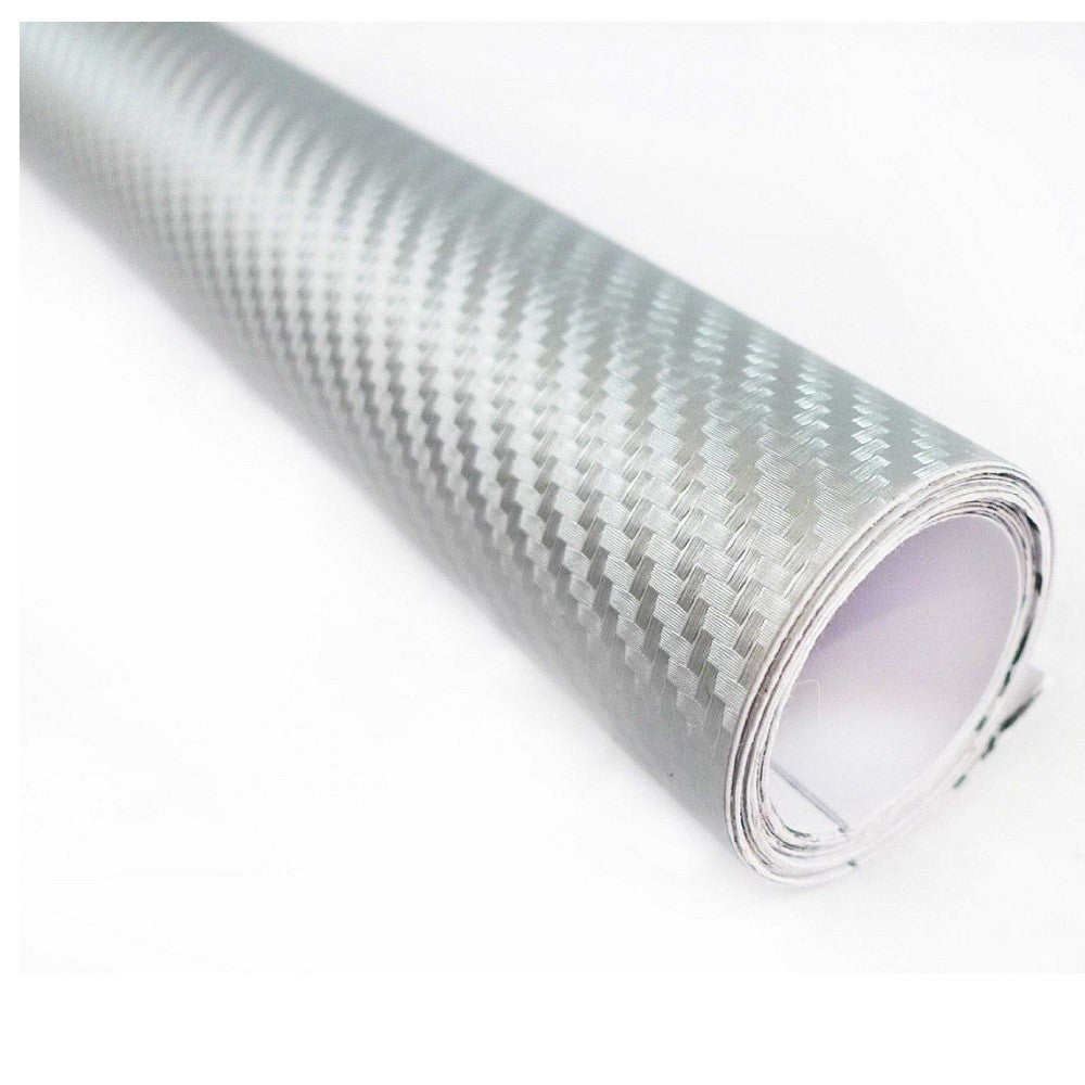 Pellicola Adesiva Trama Carbonio Argento 3d 30x127Cm Wrapping Auto Moto In Vinile