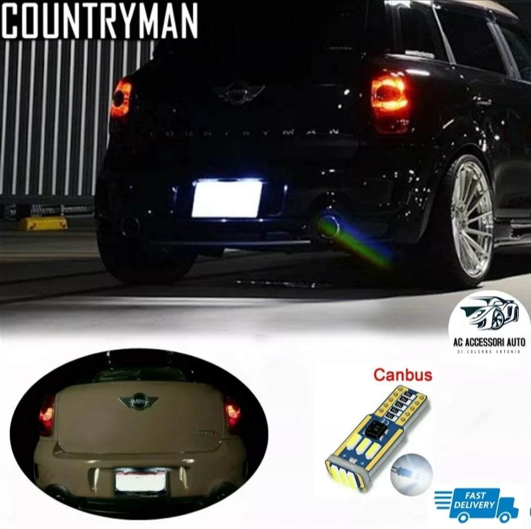 COPPIA LUCI TARGA LED MINI COUNTRYMAN R60 T10 W5W CANBUS 100% NO ERROR BIANCO
