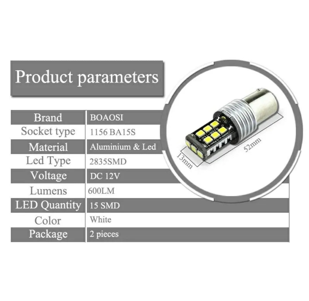 COPPIA LAMPADE LED P21W BA15S AUTO DIURNE RETROMARCIA PARCHEGGIO CANBUS 6000K NO ERROR