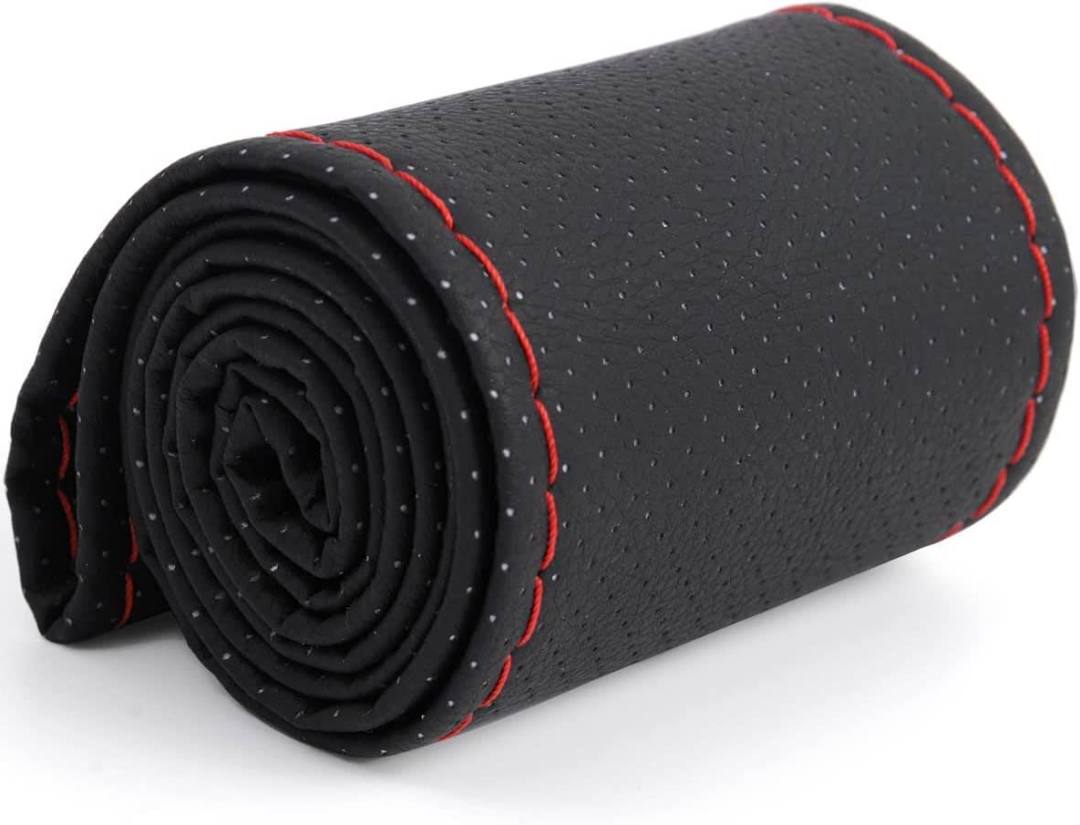 Coprivolante Da Cucire In SimilPelle Nero Con Cuciture Rosse Cover Auto Volante