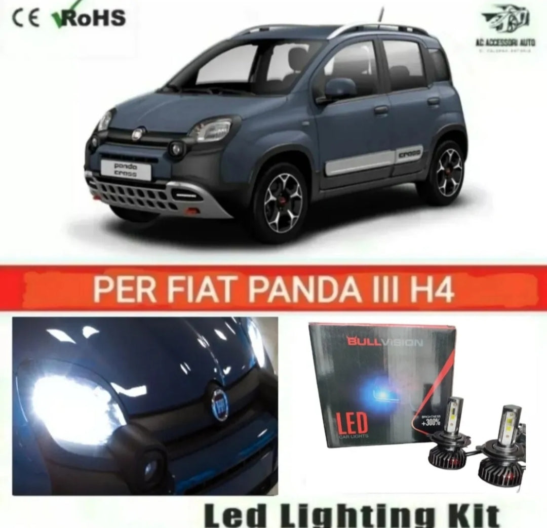 LAMPADE H4 LED FIAT PANDA CROSS 12000 LUMEN ANABBAGLIANTE + ABBAGLIANTE CANBUS NO ERROR