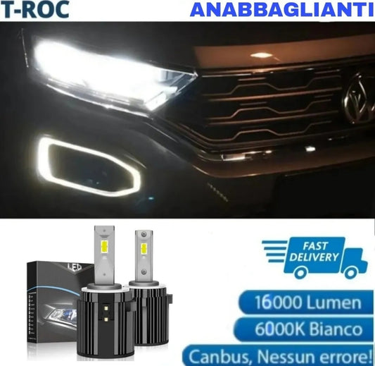 KIT LED H7 SPECIFICI PER ANABBAGLIANTI VOLKSWAGEN VW T-ROC 6000K CANBUS PLUG AND PLAY