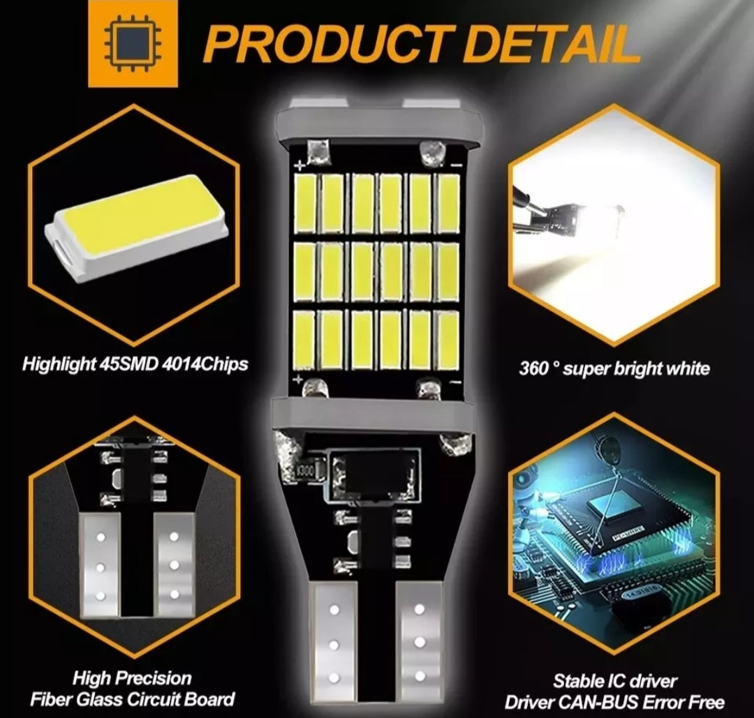 COPPIA LAMPADE LED T15 W16W AUTO DIURNE RETROMARCIA PARCHEGGIO CANBUS 6000K NO ERROR