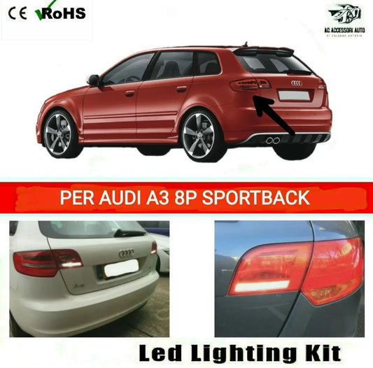 COPPIA LUCI RETROMARCIA T15 LED AUDI A3 SPORTBACK 8P 8PA CANBUS 6000K