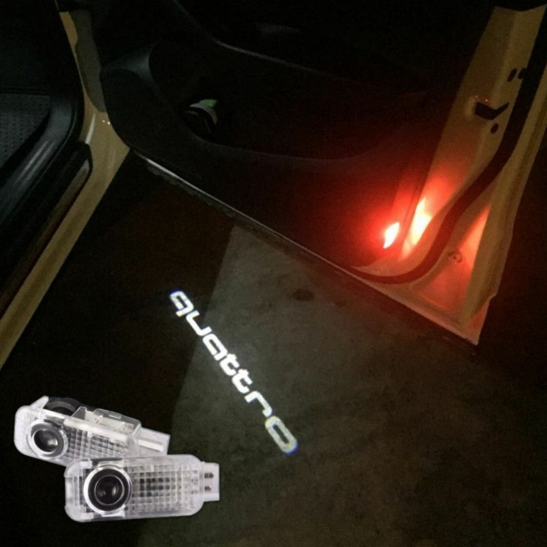 2 PROIETTORI LED LUCI SOTTOPORTA PER AUDI RS3 RS4 RS5 RS6 RS7 CON LOGO PLUG AND PLAY CANBUS