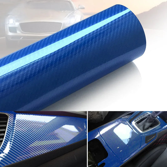Pellicola Adesiva Trama Carbonio Blu 5d Lucido 30x100Cm Wrapping Auto Moto In Vinile