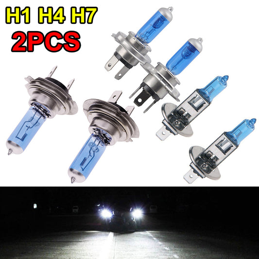 COPPIA LAMPADINE H7 H4 H1 ALOGENE SUPER ULTRA WHITE EFFETTO XENON 55W