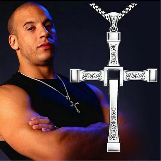 Collana Pendente Dominic Toretto Fast Furious Ciondolo Croce Vin Diesel Con Strass Argento